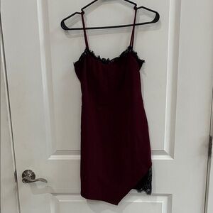 Charlotte Russe Burgundy Mini Dress with Black Lace Trim